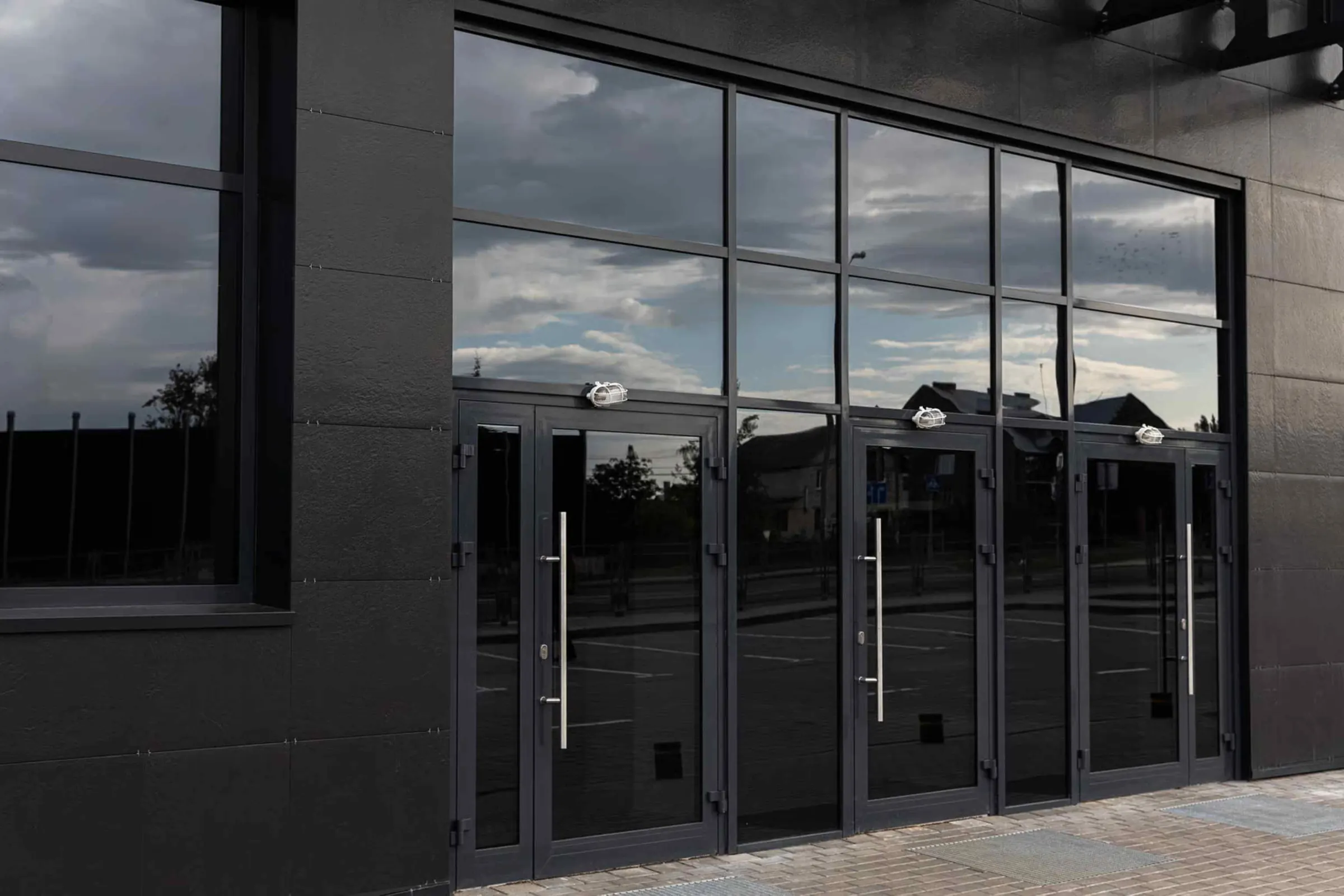 Commercial aluminium shopfront and office glass doors installed by KSR Group