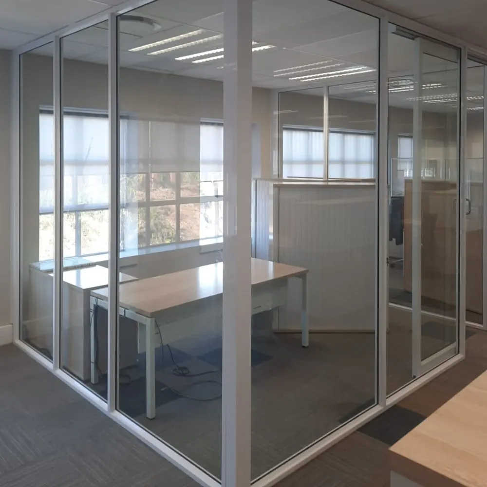 Finished aluminium and glass office partition interior